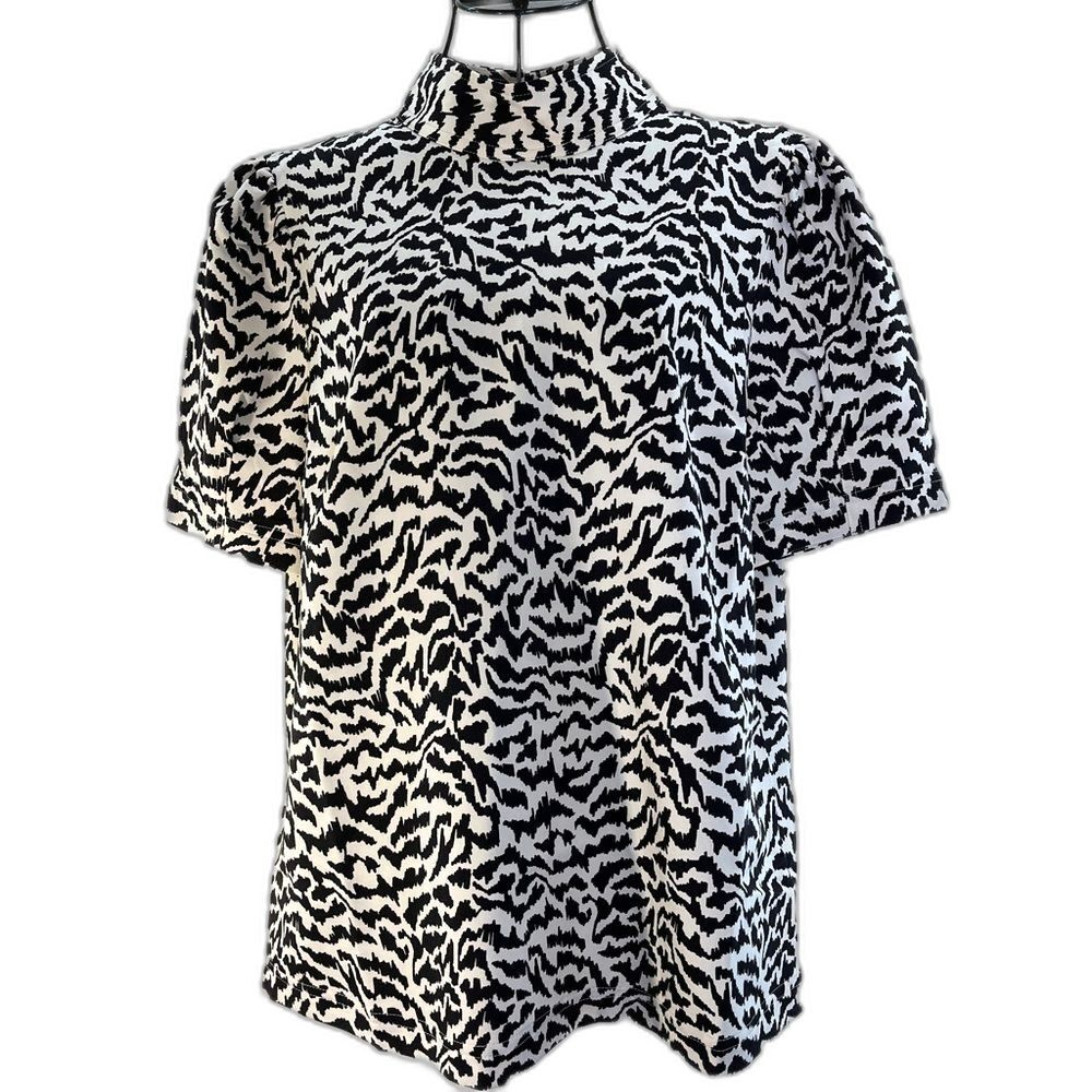 NEW Lark & Ro Florence Beige/Black Mock Neck Zebra Animal Print Blouse, Size 4